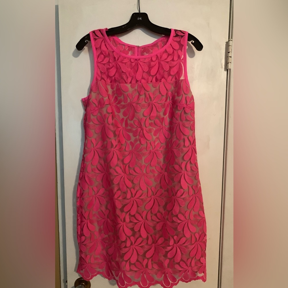 Trina Turk Hot Pink Floral Lace Sheath Dress